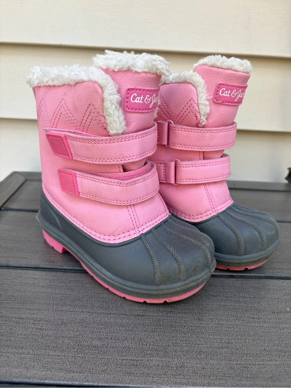 Cat & Jack Pink and Gray Waterproof Kids Snow Boots with Faux Fur